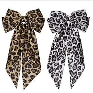 6pcs Leopard Print Hair Bows Barrette Big Hair Clips Long Tail Pink White Brown
